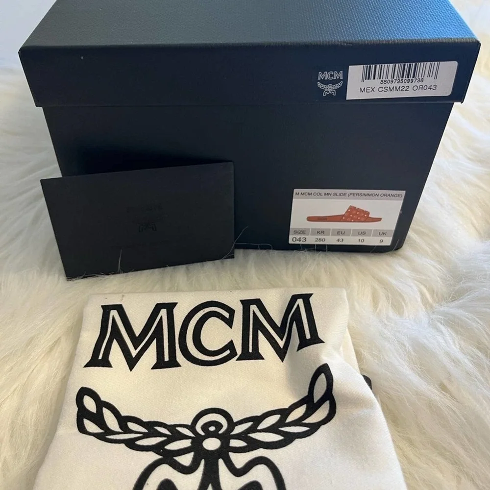 MCM Orange Slides, mens size 10
